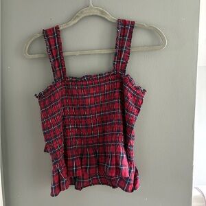 American Eagle Outfitters Red Plaid Smocked Tank